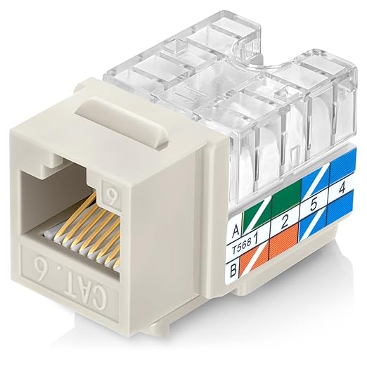 Everest 90° Angled RJ45 Cat6 Keystone Jacks 20-Pack in Light Almond - Slim Profile Female RJ45 Connectors - Cat 6 Keystone Jack - Compatible with 90° Angled Speed Termination Tool - easyJACK