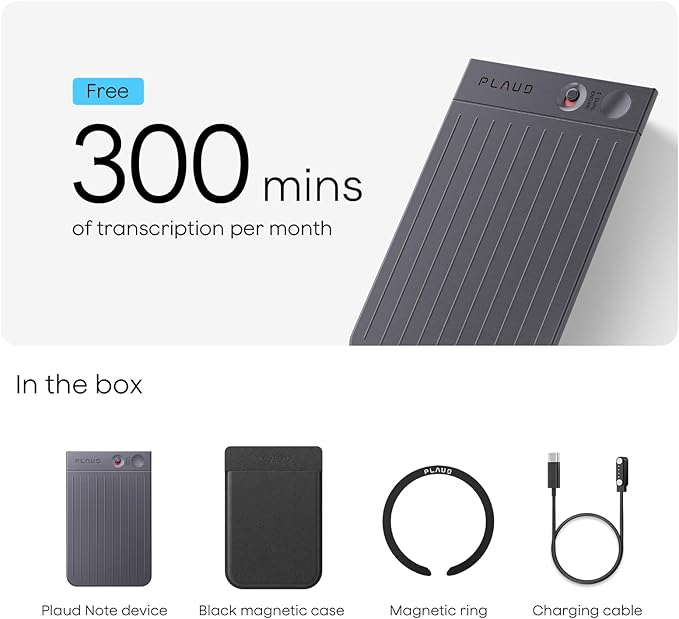Plaud Note AI Voice Recorder Black with Black Case, App Control, Transcribe & Summarize with AI Technology, Support 112 Languages, 64GB Memory, Audio Recorder for Lectures, Meetings, Calls
