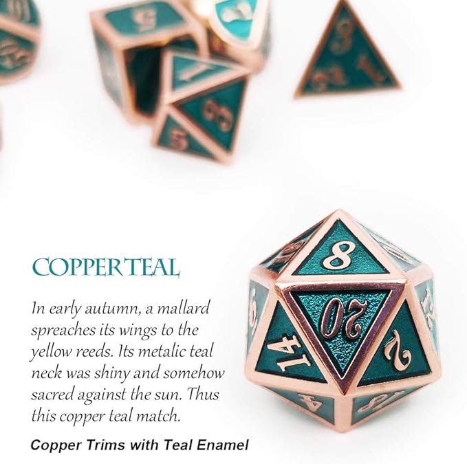 Haxtec DND Metal Dice Set Copper Teal Polyheral Dice Compatible with Dungeons and Dragons RPG D&D Gifts W/PU Leather Dice Bag