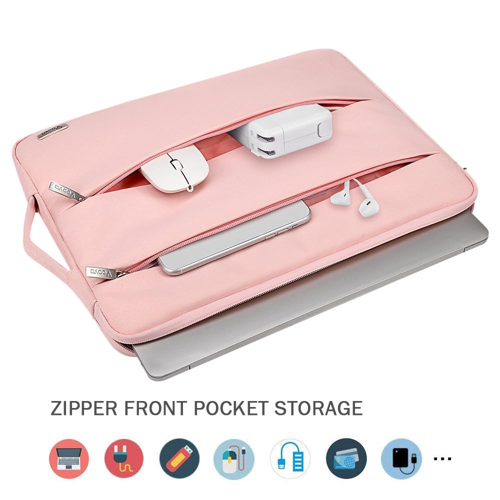 Voova Laptop Sleeve Carrying Case 15.6 16 Inch,Slim Computer Cover Bag Compatible with MacBook Pro 15/16, Dell xps 15,15-16 Inch HP Dell Asus Acer Laptop, Sakura Pink