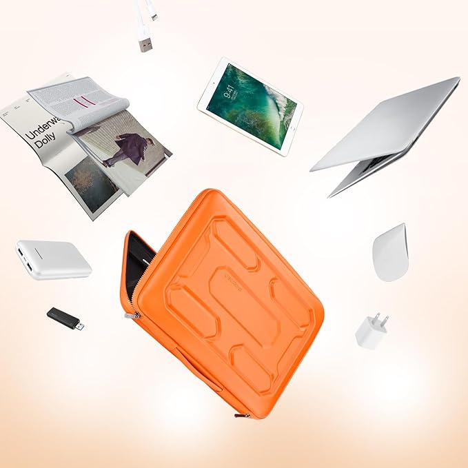 DOMISO 14 inch Laptop Sleeve with Handle Shockproof Computer Bag Waterproof EVA Protective Carrying Case for 14" ThinkPad E480/Yoga 920/13.5" Microsoft Surface Book/HP Pavilion 14 Stream 14, Orange