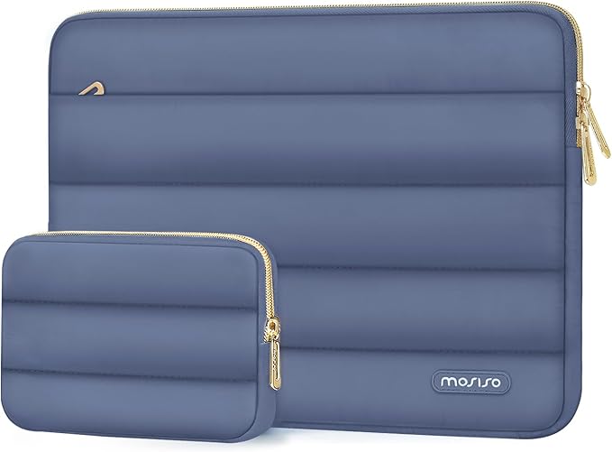 MOSISO 15-15.6 inch Laptop Case, 16 inch Puffy Laptop Sleeve Compatible with MacBook Pro 16, HP Dell ASUS Acer Toshiba Lenovo Notebook Computer, Polyester Horizontal Bag with Small Case, Lavender Gray