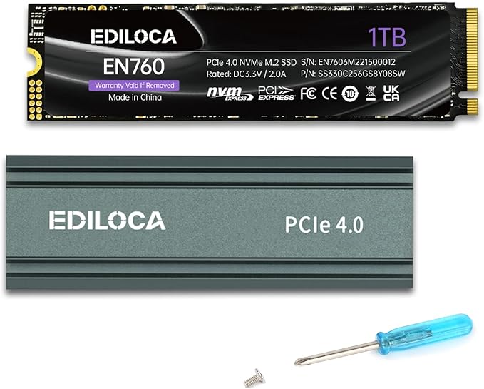1TB M2 NVME SSD with Heatsink - PCIe Gen4.0 NVMe M.2 2280 3D NAND TLC, 5000MB/s Read, Internal Solid State Drive for PS5/PC, Dynamic SLC Cache, PS5 Storage Expansion, 5-Year Warranty(EN760)