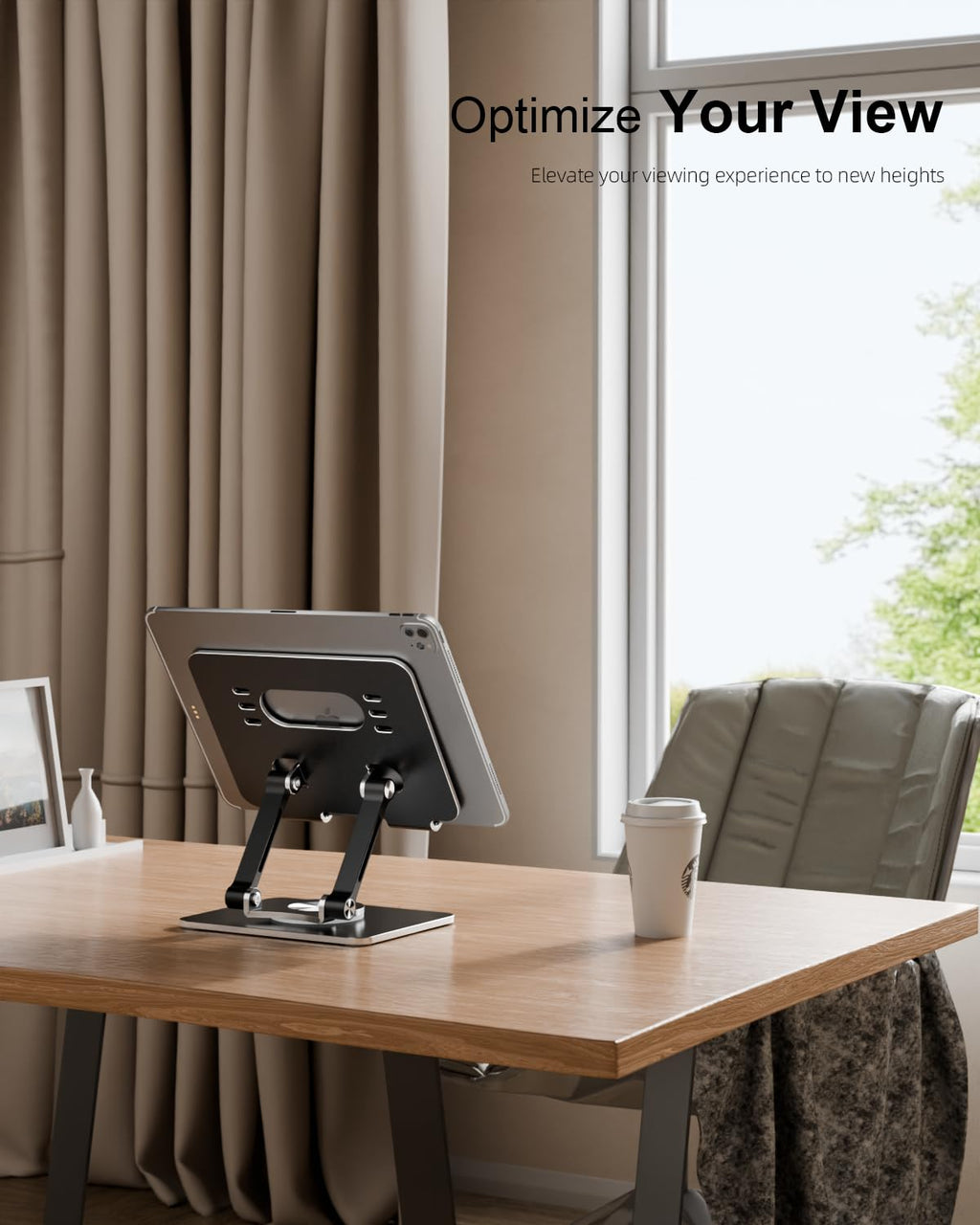 Orlian Tablet Stand Holder with Thickened 360°Rotating Base Dual Rod Adjustable 5.8-12.9”Aluminum Stand