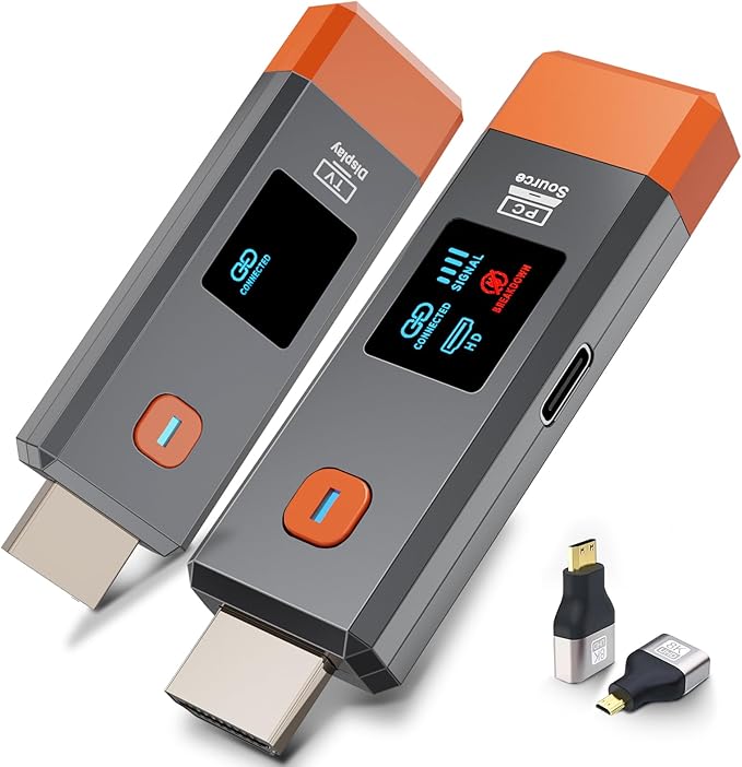Wireless HDMI Transmitter and Receiver 165ft/50m 4K Decode Input 1080P Output Plug&Play Portable 2.4G/5.8G for Video and Audio to Monitor from PC/Projector/TV Box,with LED Display