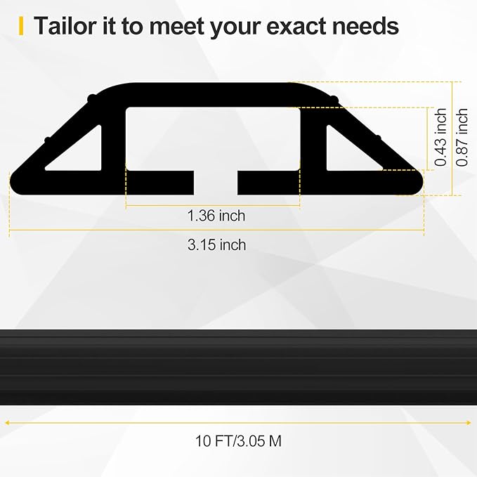 Floor Cable Cover 10Ft 2Pcs Heavy Duty PVC Cable Protector Electric Cord Hider Management Strip Extension Cord Covers Raceway for Wires Inner Channel 1.36" W x 0.43" H - Black