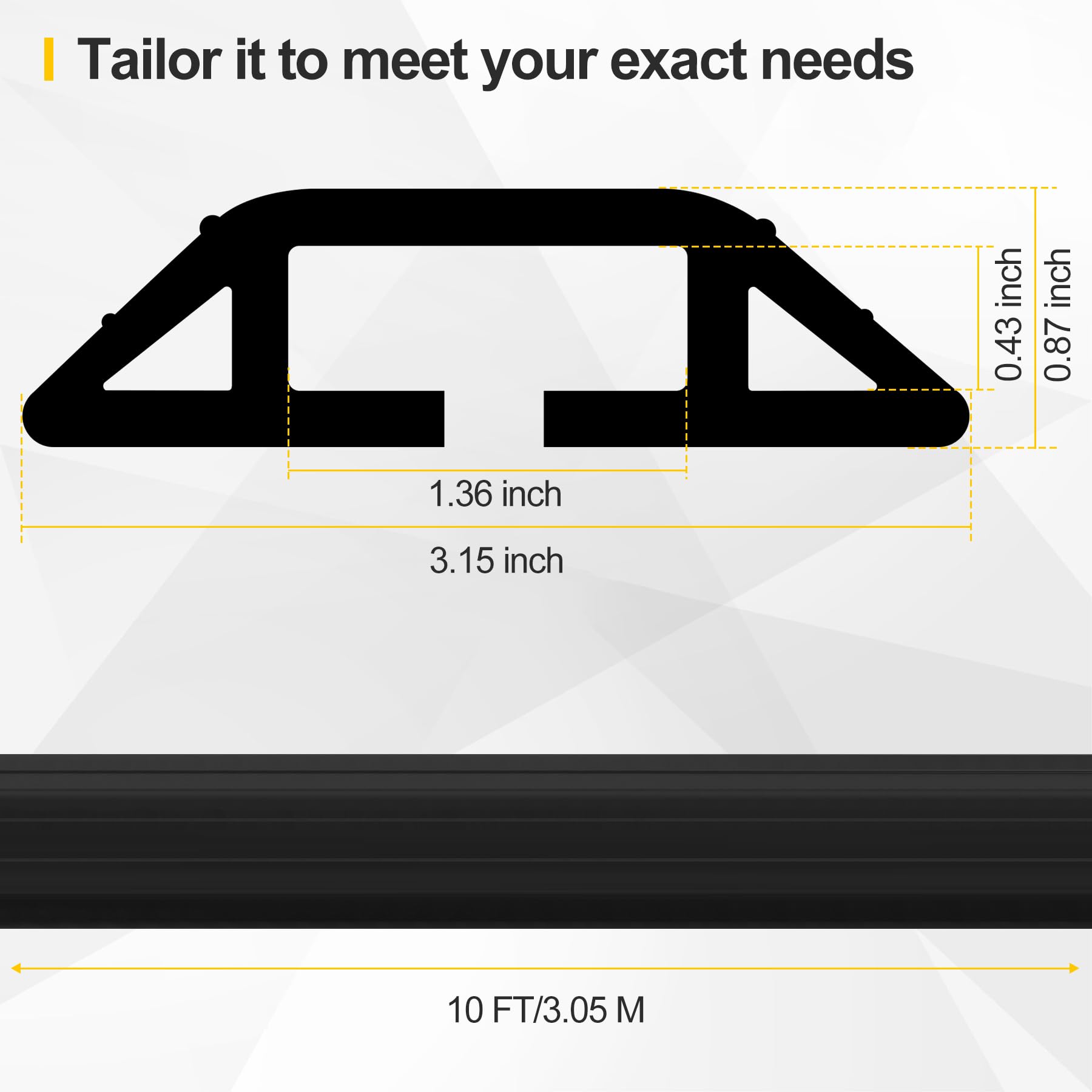 Floor Cable Cover 10Ft 2Pcs Heavy Duty PVC Cable Protector Electric Cord Hider Management Strip Extension Cord Covers Raceway for Wires Inner Channel 1.36" W x 0.43" H - Black
