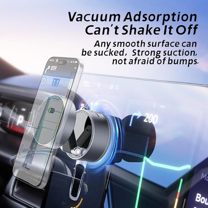 Magnetic Phone Holder for Car, [360° Rotatable] Phone Mount with Strong Suction Cup & Retractable Stand, Foldable Phone Holder for iPhone 16/15/14/13 and All Smartphone (White)