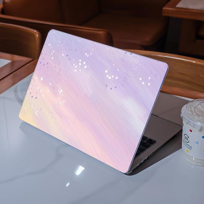 for 2025 M4 MacBook Air 13.6 Inch Case A3240 Fits 2022 2023 A2681 M2 2024 A3113 M3 Chip with Liquid Retina Display, Printed Plastic Hard Shell Cover for Mac Air 13.6", Pink Purple Gradient