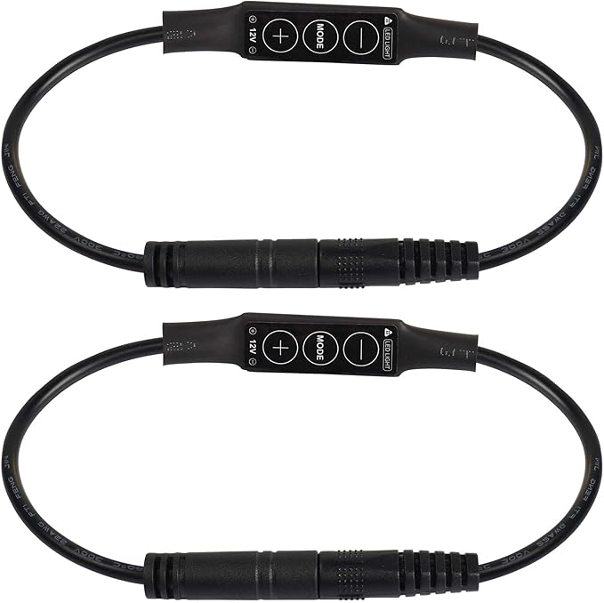 PNGKNYOCN DC 12V LED Strip Lights Dimmer DC 5.5 * 2.1mm Male to Female Mini Single Color LED Dimming Controller(2-Pack)