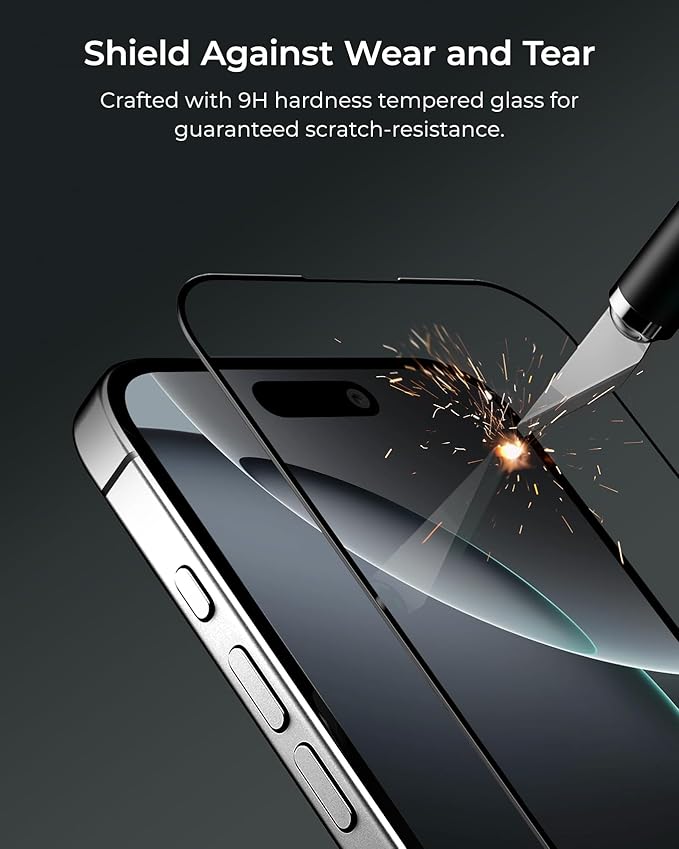iOttie Terra iPhone 16 Pro Max Tempered Glass Screen Protector Military Grade 9H Hardness Shatterproof Scratch Resistant, Edge to Edge Protection Easy Bubble Free Install, 2 Pack