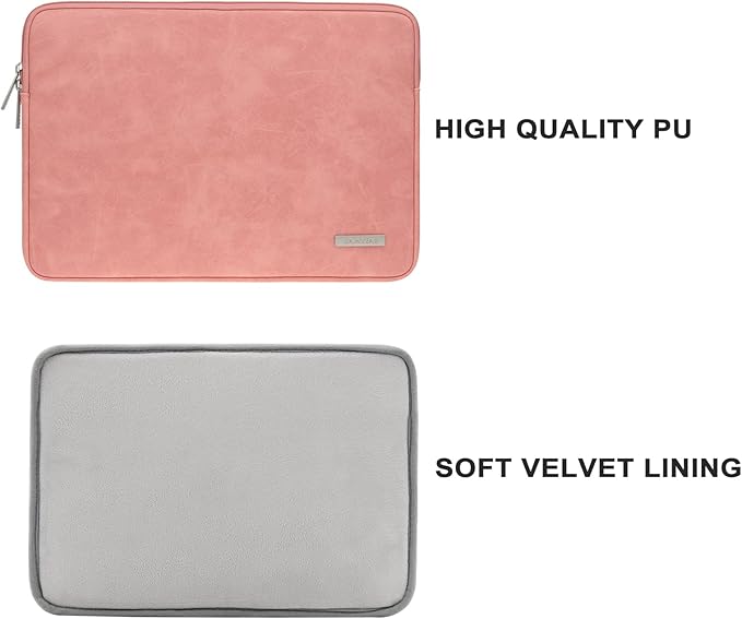 RAINYEAR 15 Inch Laptop Sleeve PU Suede Leather Case Padded Cover Water Resistant Carrying Computer Bag Compatible with 15.4 MacBook Pro/Air, Surface Laptop 3/4 15", New XPS 15 Touch(Coral)
