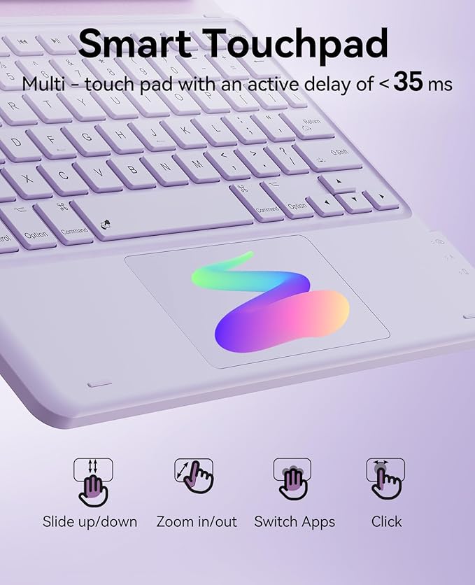 GreenLaw Keyboard Case for iPad Air 11-inch (M3 2025 / M2 2024) & Air 4th/5th Gen & iPad Pro 11 inch (1st/2nd/3rd/4th Gen), Smart Touchpad, 7-Color Backlit, Stain Resistant Cover, Light Purple