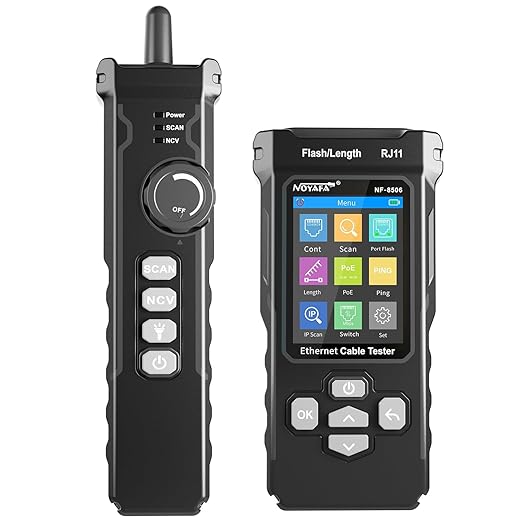 NOYAFA NF-8506 Network Cable Tester with IP Scan, TDR CAT5 CAT6 Ethernet Cable Tester, PoE PingTest, Network Rate Test, Port Flashing, Network Tester Cable Toner for RJ11 RJ45