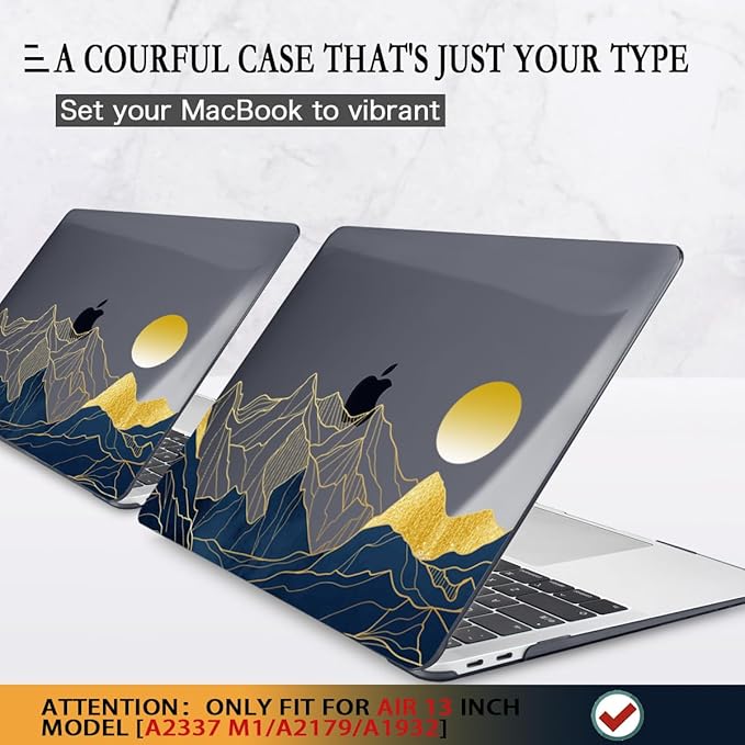 CISSOOK for MacBook Air 13 Inch Case A2337 M1 A2179 A1932 Model 2021-2018 Released, 13 inch Hard Shell Cover with Keyboard Cover for MacBook Air 13 M1 Case with Touch ID - Mountain & Raised Sun