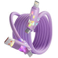 240W USB C Cable,4 in 1 Charging Cable Fast Charging & Data Sync, Multi USB Charging Cable with Breathing Light,Charger Cord for iPhone 16/15 14 13 iPad Samsung Galaxy MacBook iPad Tablets,Purple 5Ft