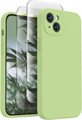 FireNova Designed for iPhone 13 Case, Silicone Upgraded [Camera Protection] Phone Case with [2 Screen Protectors], Soft Anti-Scratch Microfiber Lining Inside, 6.1 inch, Tea Green