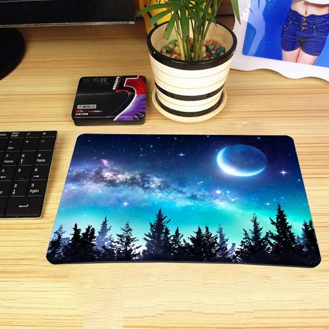Mouse Pad, Gaming Mouse Pad, Non-Slip Rubber Base Mouse Mat with Designs for Laptop, Computer & Office, 9.5 x 7.9 x 0.12 inches (Moon and Galaxy)