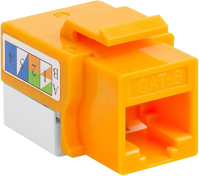 Cmple - RJ45 Keystone Jack 90 Degree Cat6 Keystone Jack Insert Punch Down RJ45 Connectors Female for Wall Plates, Patch Panels, Patch Cables, Ethernet Cables - Yellow