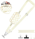 Clip and Go Strap for Phone with Wallet Crossbody, Adjustable Phone Lanyard with Detachable RFID Wristlet Wallet, Phone Strap with Phone Tabs for All Phones, Cream Checkered (M)