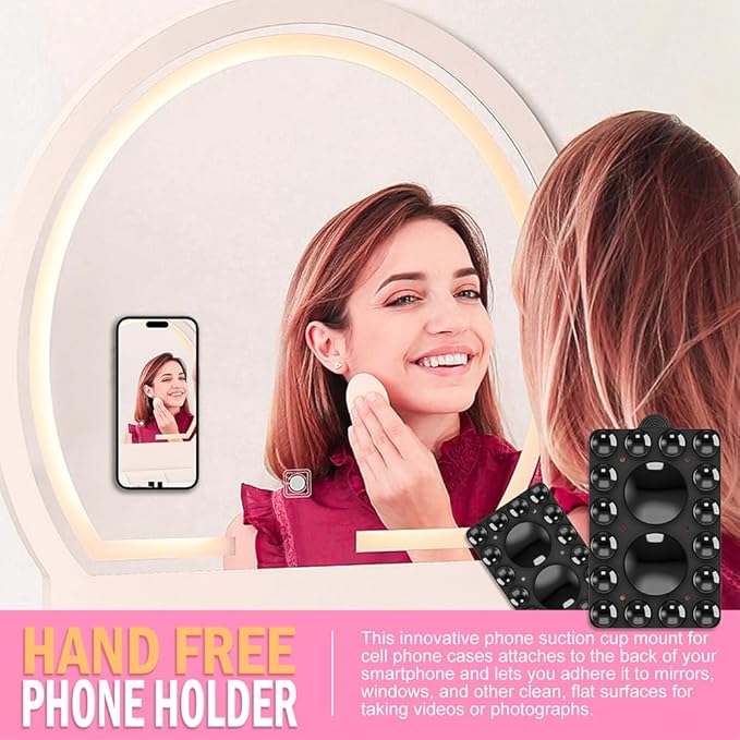 ZYCCER Double Sided Silicone Suction Phone Holder Mount,Compatible with iPhone and Android Cases Hands-Free Mirror Shower Phone Mount Strong Grip Holder (Black, Double Sided 2PCS)