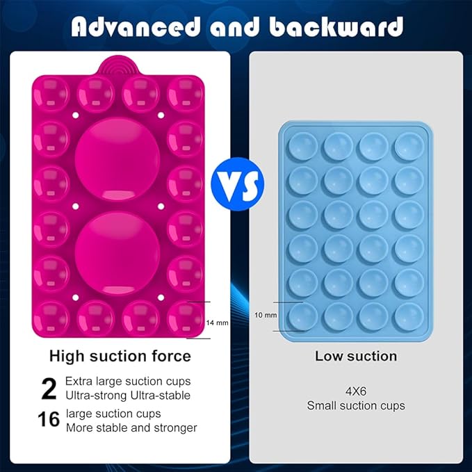 Double Sided Silicone Suction Phone Holder Mount,Compatible with iPhone and Android Cases Hands-Free Mirror Shower Phone Mount Strong Grip Holder (Rose Pink, Double Sided 2PCS)