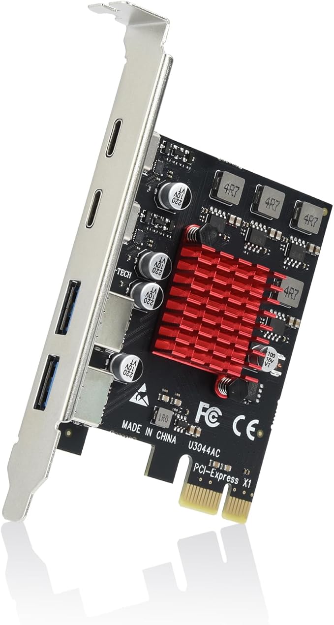 ELUTENG 4 Ports USB 3.1 PCIE Expansion Card (2 USB-A & 2 Type-C Ports) Superspeed PCI Express Expansion Card USB Card for Desktop PC Support Windows 11/10/8/7/XP/Vista, Self-Powered Supply