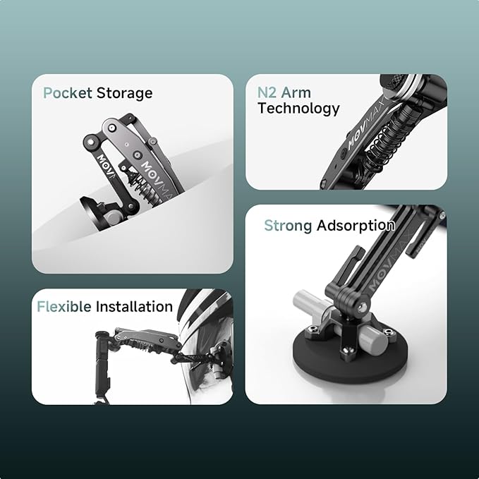 MOVMAX Blade Arm for DJI Pocket 3, Insta 360, and GoPro Hero 12 Cameras with N2 Arm Technology and Universal Locking Screw, Car Suction Cup Mount (ICY Rose)