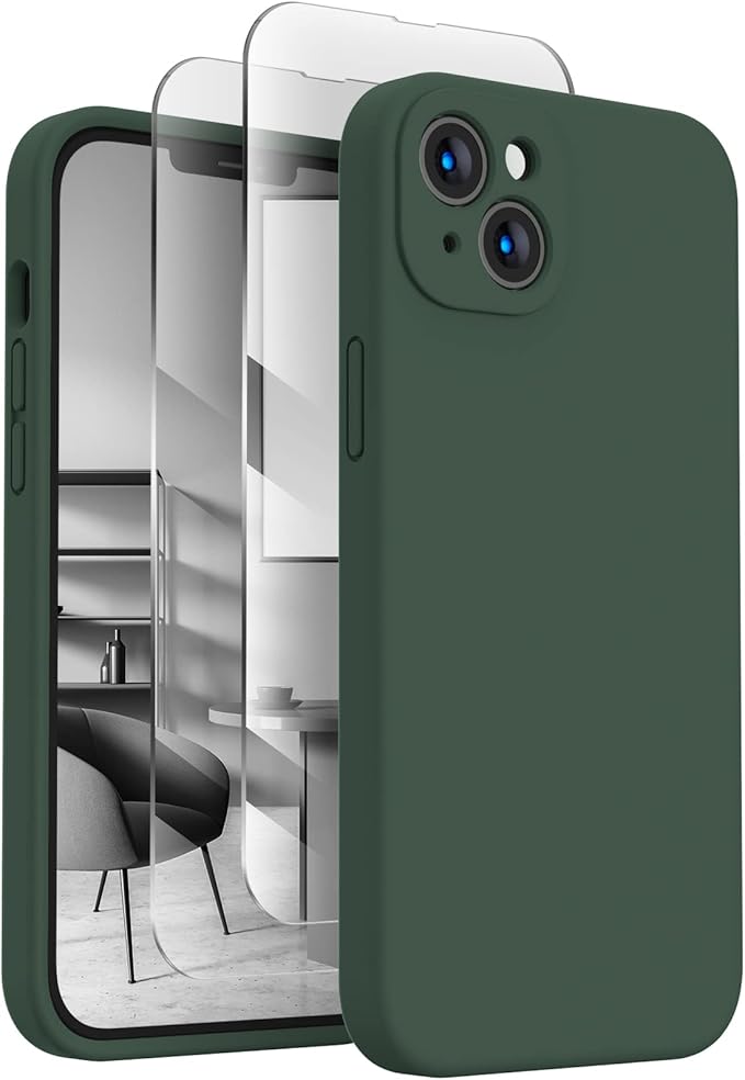 FireNova Designed for iPhone 13 Case, Silicone Upgraded [Camera Protection] Phone Case with [2 Screen Protectors], Soft Anti-Scratch Microfiber Lining Inside, 6.1 inch, Alpine Green