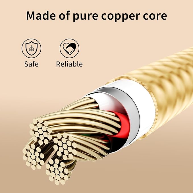 USB C Multi Charging Cable [2Pack 4FT], 3 in 1 Charging Cable Nylon Braided USB-C Multiple Charger Cord with Type-C, Micro USB and IP Port for Cell Phones and More (Golden)