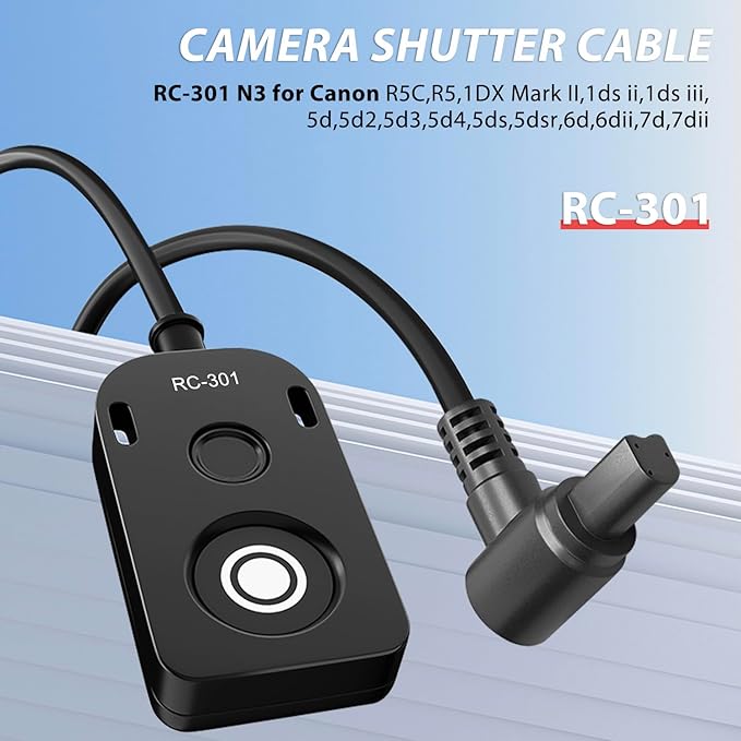 for Canon R5C Video Cable Release Cable Remote Camera Small Shutter Release Remote Control RC301-N3 196.8 "Extended Cable Remote Wired Button R5 5d 5d3 5d4 1dxii 6d 6d2 7d (RC301-N3 196.8in/5m)