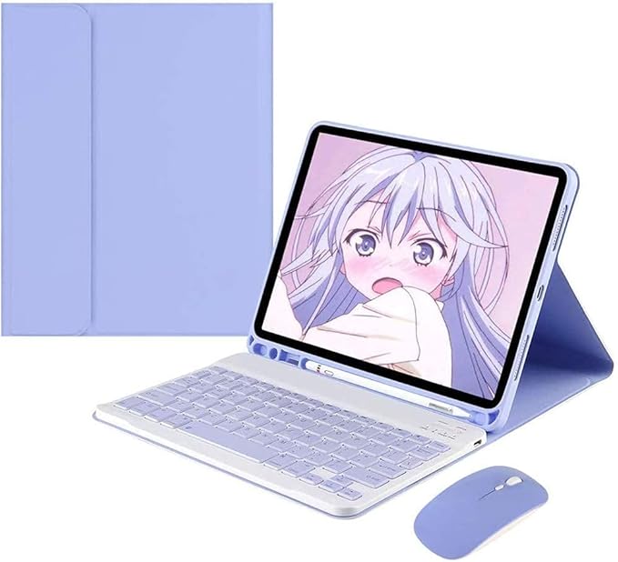 AnMengXinLing Keyboard Case for iPad 11th(A16)/iPad 10th Generation 2022 with Mouse Detachable Wireless Bluetooth Keyboard Pencil Holder Slim Leather Cover for iPad11/iPad10, Purple
