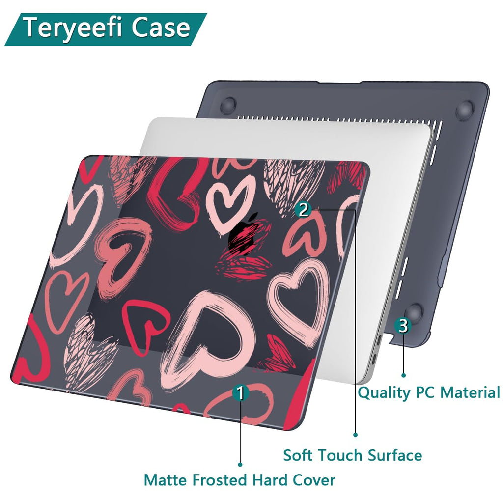 Teryeefi for MacBook Pro 13 inch Case 2025 2024 2022 2021 2019 2018 2017 2016 Release fits Model A2338 M2 M1/A2289/A2251/A2159/A1989/A1706, Design Hard Shell with Keyboard Cover Dust Plug, Heart A002