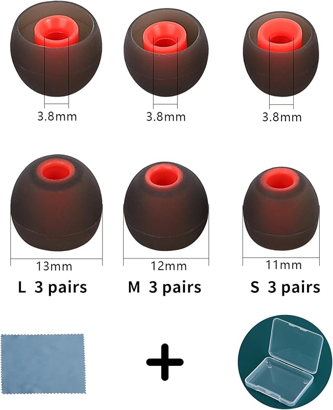 Silicone Earbud Tips Earbud Replacement Tips Eartips Fit Most in-Ear Earbuds(Inner Hole 3.8mm -5.1mm) Headphone Ear Tips Ear Bud Covers 9 Pairs S M L