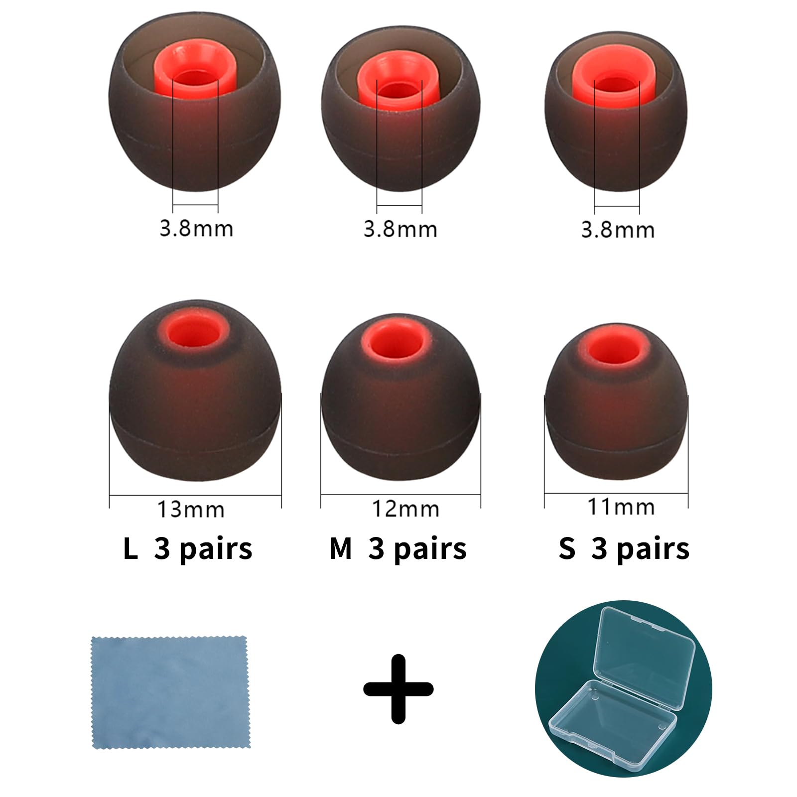 TSZYYM Replacement Earbud Tips Silicone Earbud Covers Ear Tips Fit Most in-Ear Earbuds(Inner Hole 3.8mm -5.1mm) Headphone Rubber Tips 9 Pairs S M L