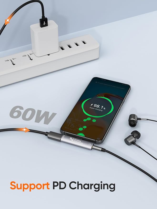 CableCreation USB C to 3.5mm Headphone and Charger Adapter, 2 in 1 Type-C to 3.5mm Audio Hi-Res with PD Fast Charge, USB C to Aux with Charging Dongle for iPhone 16 15 Pro Max, Galaxy 24+, Pixel, iPad