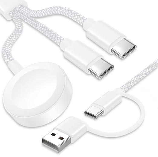 Upgraded 3 in 2 USB C Cable for Apple Watch Charger (4FT/1.2M) Travel USBC Multi Fast Charging Cord Compatible with iWatch Ultra 2/SE 2/10/9/8/7/6/5/4/3/2/1, iPhone 16/15 Pro Max Plus, iPad, AirPods