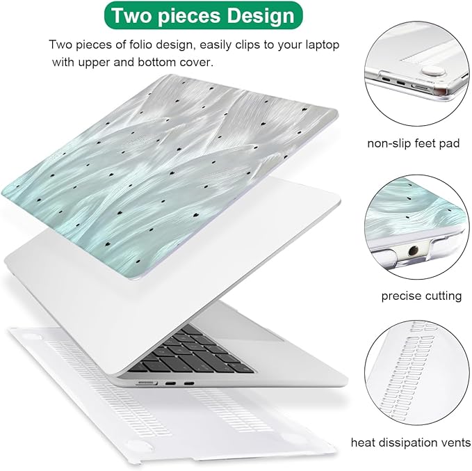 for MacBook Air 13.6 Inch Case 2025 2024 2023 2022 Release Models: M4 A3240 A3113 M3 A2681 M2, Plastic Hard Shell Case Cover for Mac Air 13.6 Retina Display & Touch ID，Silver Green Gradient