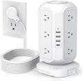 Tower Power Strip Flat Plug with 12 Outlets 4 USB(1 USB C),AOFO Surge Protector Charging Station with Overload Protection, Widely Spaced Multiple Outlets 10Ft Extension Cord for Home, Dorm,Office