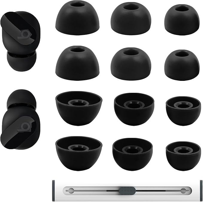 Replacement Silicone Ear Tips for Beats Fit Pro/Studio Buds/Studio Buds+ Headphone, 6 Pairs Earbuds Eartips L/M/S, Eargels Set Fit in Case, Earplug Ear Cap (Black with Pen)
