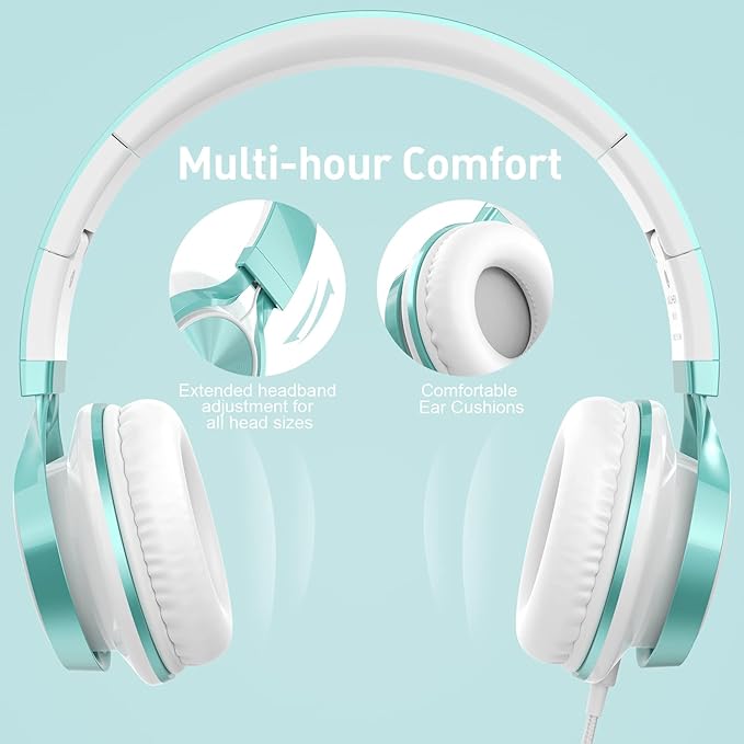 AILIHEN Kids Headphones for School Boys, Headphones with Microphone for Chromebook Laptop Computer Smartphone, 3.5mm Foldable Lightweight Headset for Teen Teenager (Lime Green)