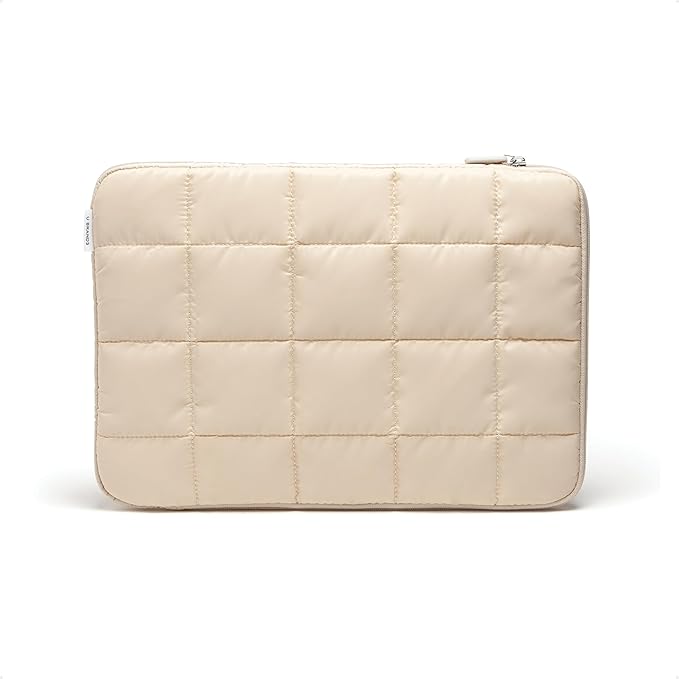 U Brands Nylon Puffer Large Laptop Case, 10.5" x 15", Computer Bag for MacBook Pro, MacBook Air, Chromebook, HP, Laptop Bag for Women, Sand Beige