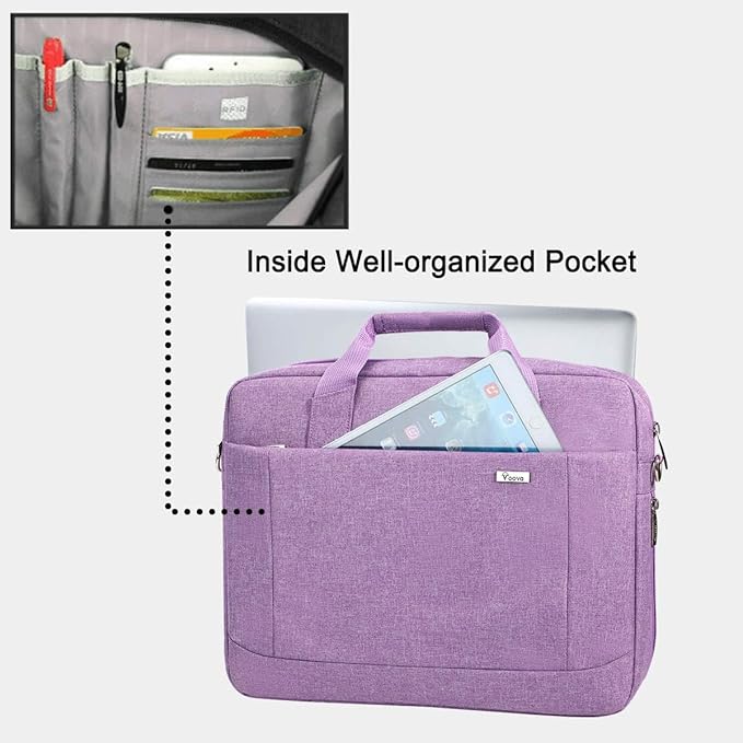 Voova Laptop Bag Case 17 17.3 Inch Computer Sleeve Messenger Bag with Shoulder Strap Expandable Waterproof Large Capacity Business Briefcase for Work Travel Fit 17-18” Laptop, Men Women, Lavender