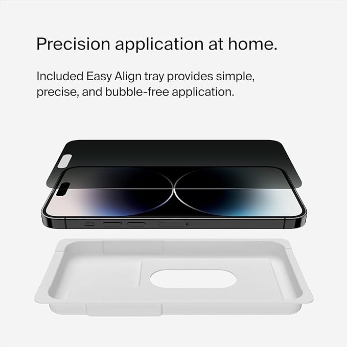 Belkin Privacy Tempered Glass Screen Protector for iPhone 13 and 13 Pro, Treated Surface with Anti-Fingerprint Coating and Bubble Free Application with Included Easy Align Tray