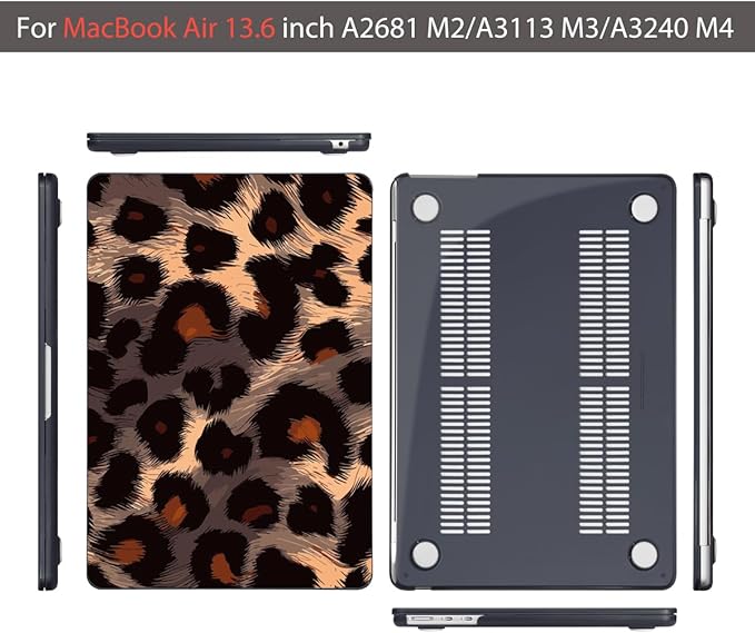 Teryeefi Compatible for 2022-2024 MacBook Air 13.6 inch Case M3 A3113/ M2 A2681, Flowers Hard Shell Case&Keyboard Cover&Type C Adapter for MacBook Air M3 M2 with Touch ID, Leopard Skin Pattern