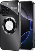 Magnetic for iPhone 16 Pro Case, Compatible with MagSafe, Built-in Camera Lens Protector, Logo View, Military Grade Drop Proof Phone Cover, Black