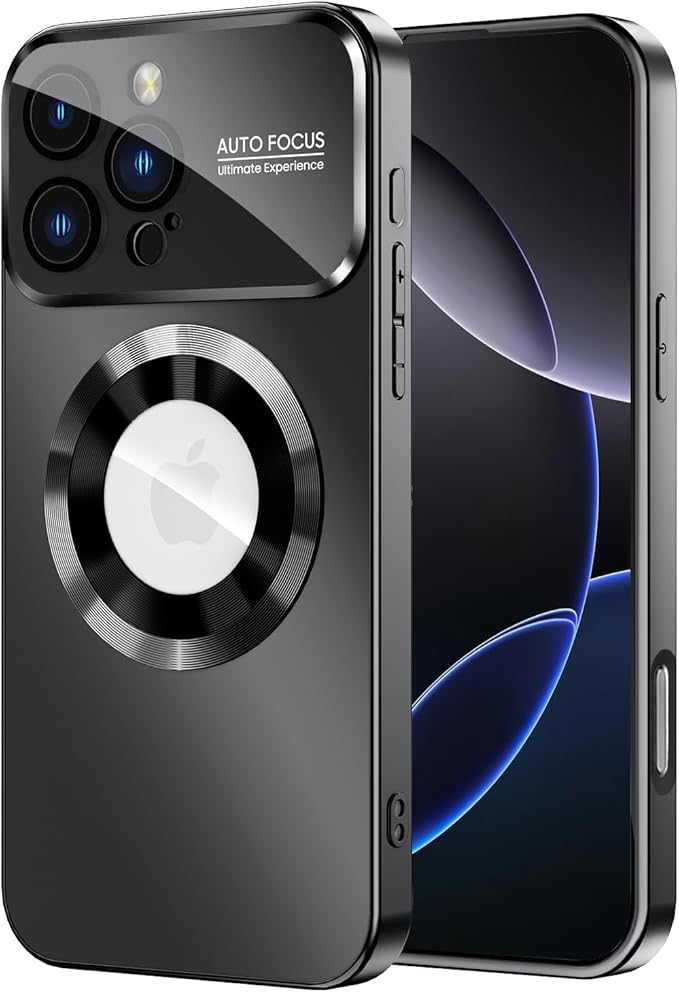 Magnetic for iPhone 16 Pro Case, Compatible with MagSafe, Built-in Camera Lens Protector, Logo View, Military Grade Drop Proof Phone Cover, Black