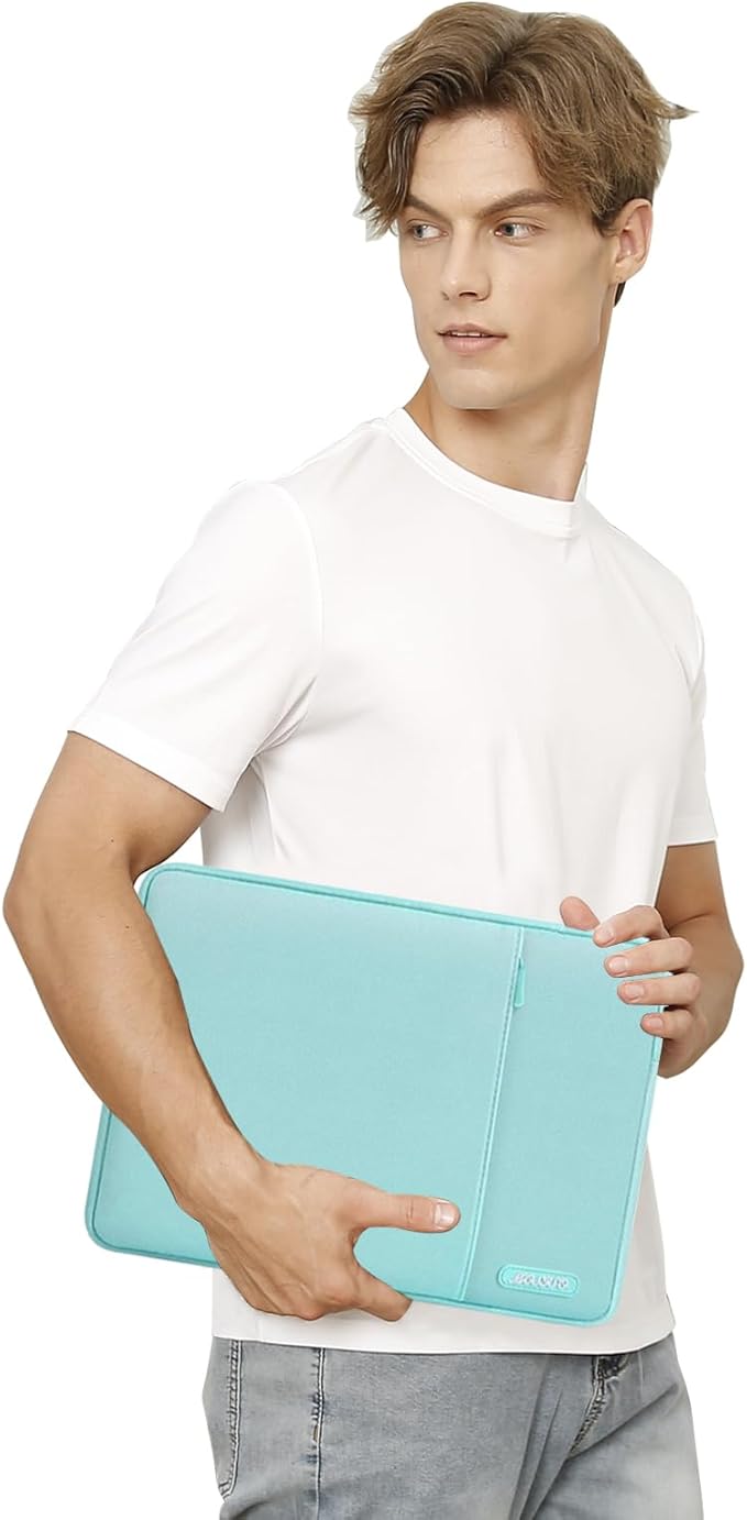 MOSISO Laptop Case 13.3 inch, 13-13.3 inch Laptop Sleeve Compatible with MacBook Air/Pro 13 / Pro 14, HP Dell ASUS Lenovo Notebook, Polyester Vertical Computer Sleeve Bag with Pocket, Mint Blue
