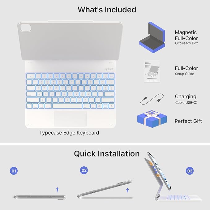 typecase Keyboard Case for iPad Pro 13-inch (M4) 2024,Magic Keyboard with 11 Colors Backlight for iPad Pro 13,Keyboard Case with Pencil Holder,Multi-Touch Trackpad, Easy-Set Magnetic Stand,(White)