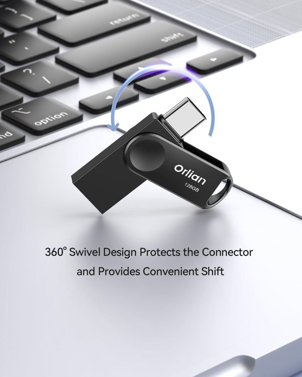 Orlian 2PCS 128GB USB C Flash Drive for Phone, Dual USB 3.0 Phone Thumb Drive Type-C & USB-A, up to 110MB/S Metal Waterproof Swivel Memory Stick for iPhone 15/16/17, Android, Tablet, Computer PC